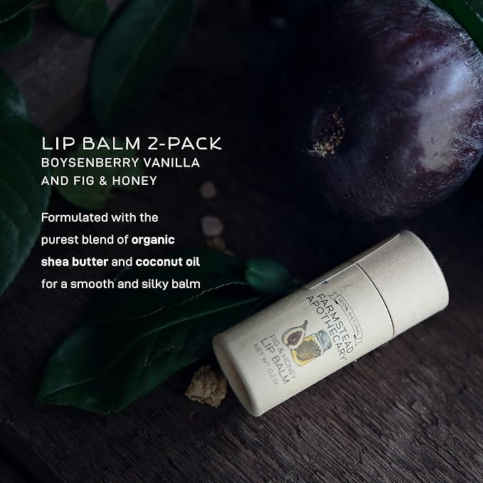 Farmstead Apothecary Lip Balm (Boysenberry & Fig, 2 Pack- Boysenberry Vanilla & Fig Honey)