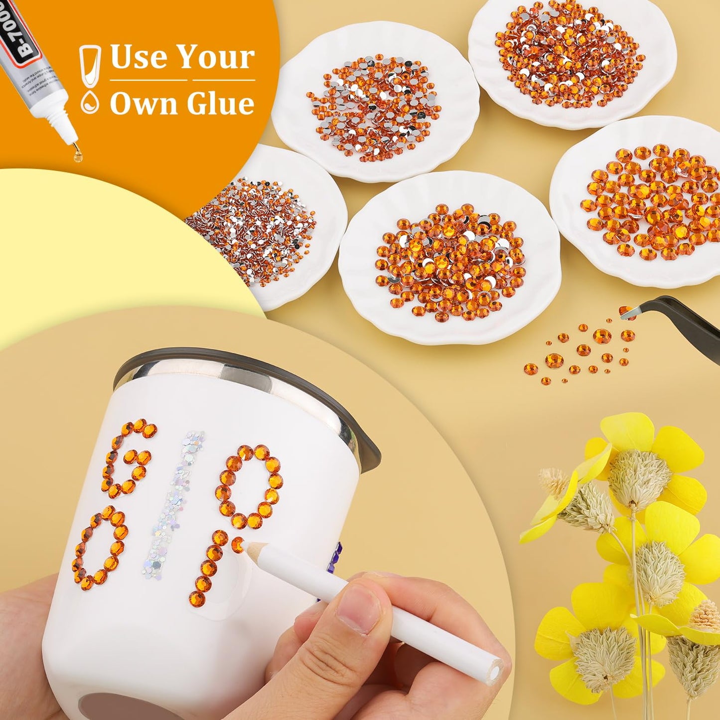 Resin Rhinestones for Crafting, 1 Box Orange Multi Sizes Flatback Bedazzling Crystals for Crafts Nail Art Decoration, Non Hotfix Gems Charms for Tumbler Shoes Clothing Fabric Face Makeup