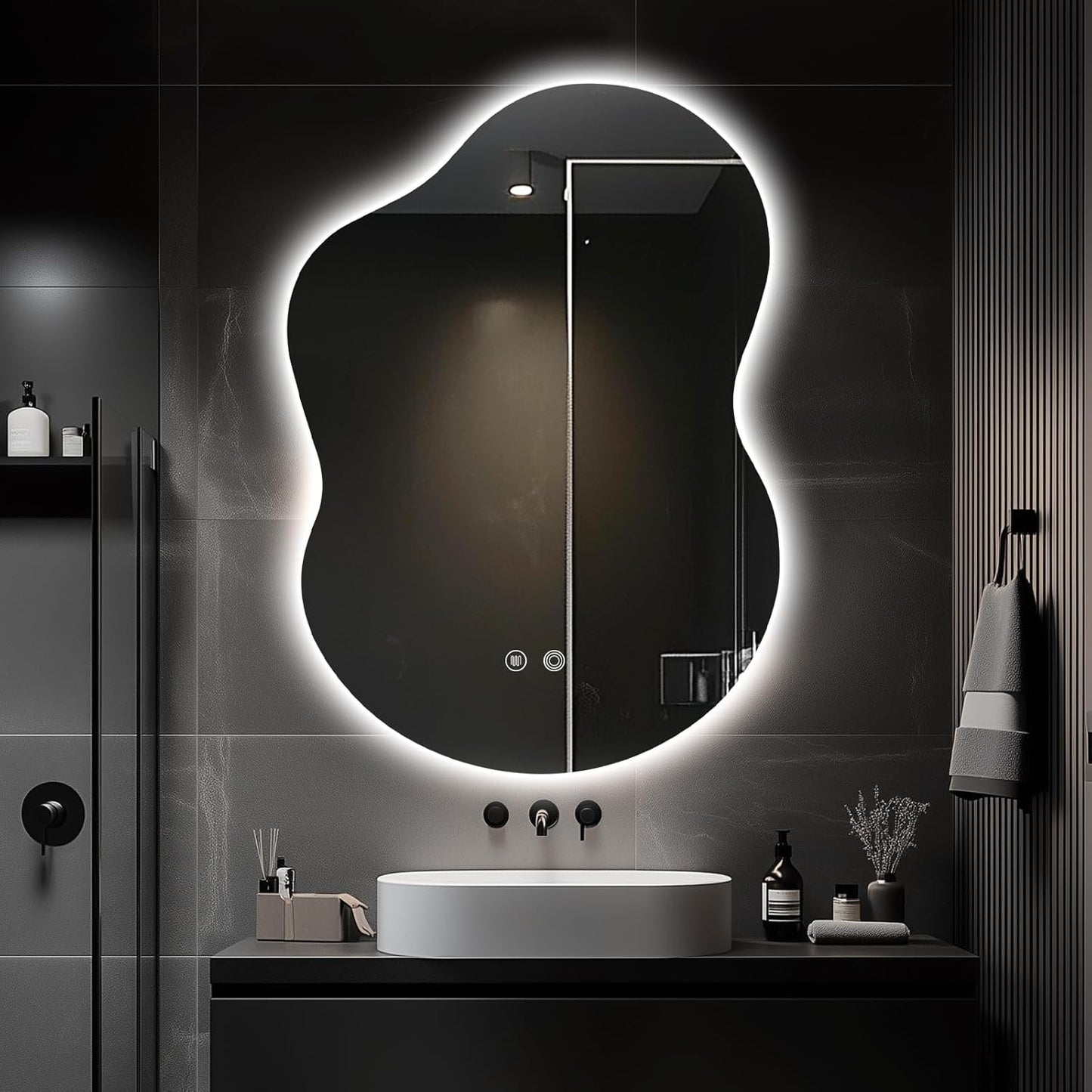 35"x25" Asymmetrical LED Vanity Mirror for Bathroom with Front & Backlit, Anti-Fog, 3 Light Colors, Dimmable, Wall-Mountable [Horizontal/Vertical]