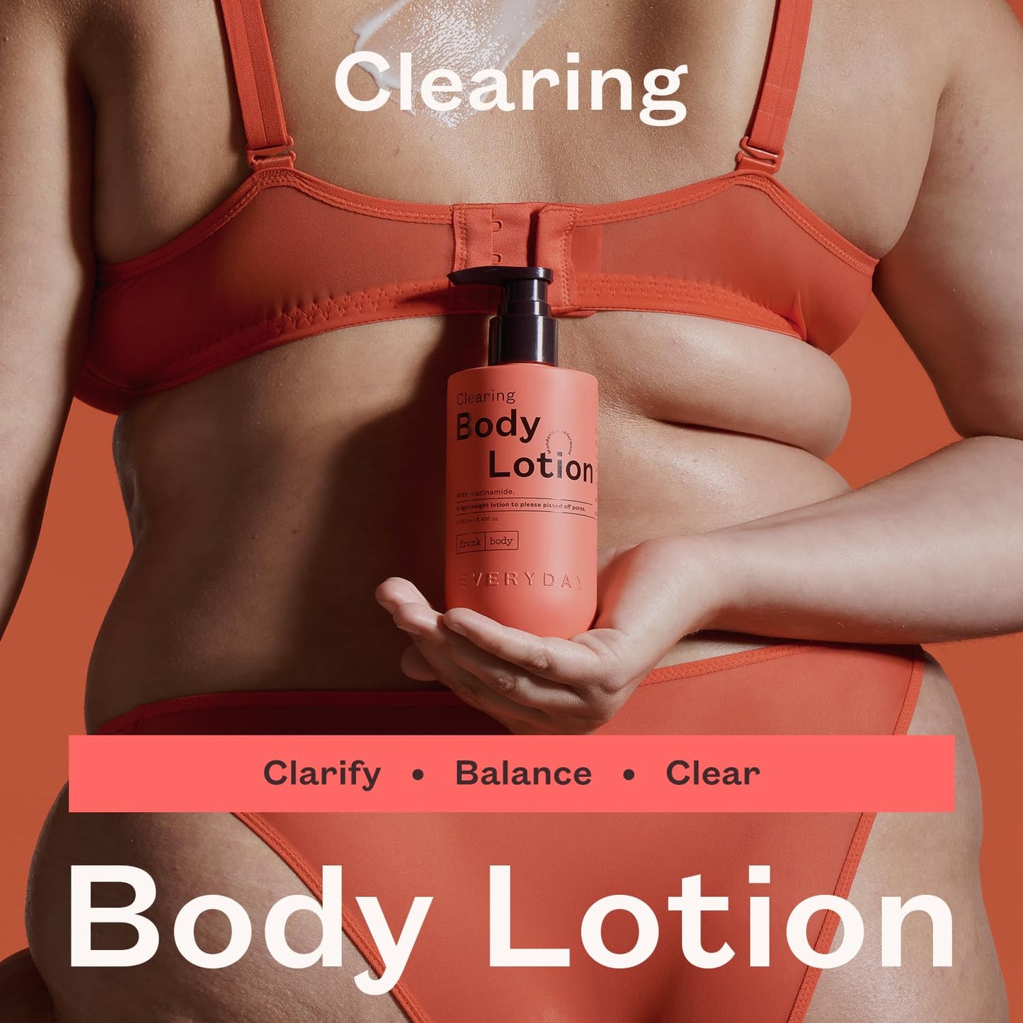 frank body Clearing Body Lotion | Fights Acne & Prevents Fine Lines | Niacinamide & Glycerin | Lightweight, Fast-Absorbing Gel-Lotion | Mandarin & Cedarwood Scent | 250ml