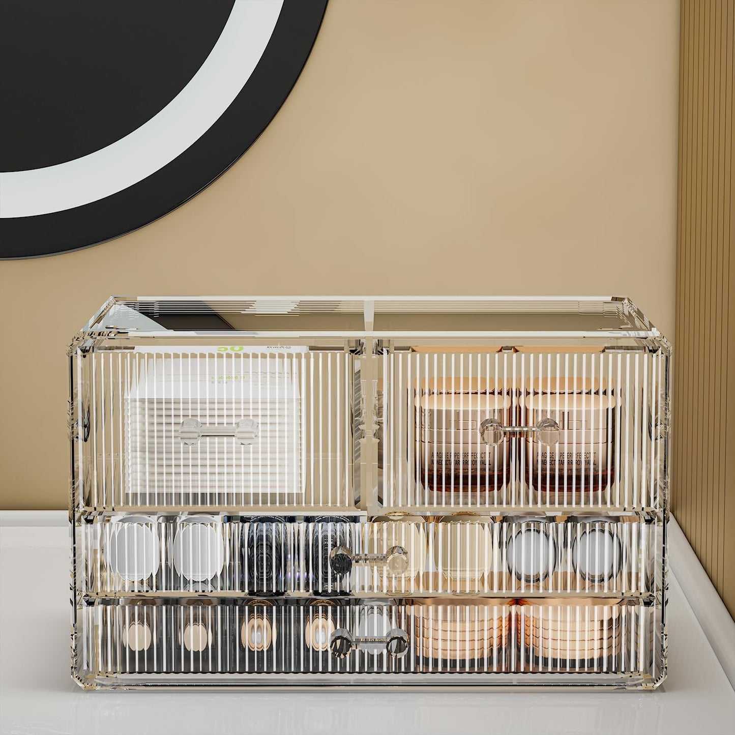 ZHIAI Stackable Storage Drawers, Acrylic Bathroom Counter Organizer Clear Makeup Organizers for Vanity, Kitchen Cabinets, Bathroom, Undersink, Home Organization and Storage (4 Drawers, Pattern D)