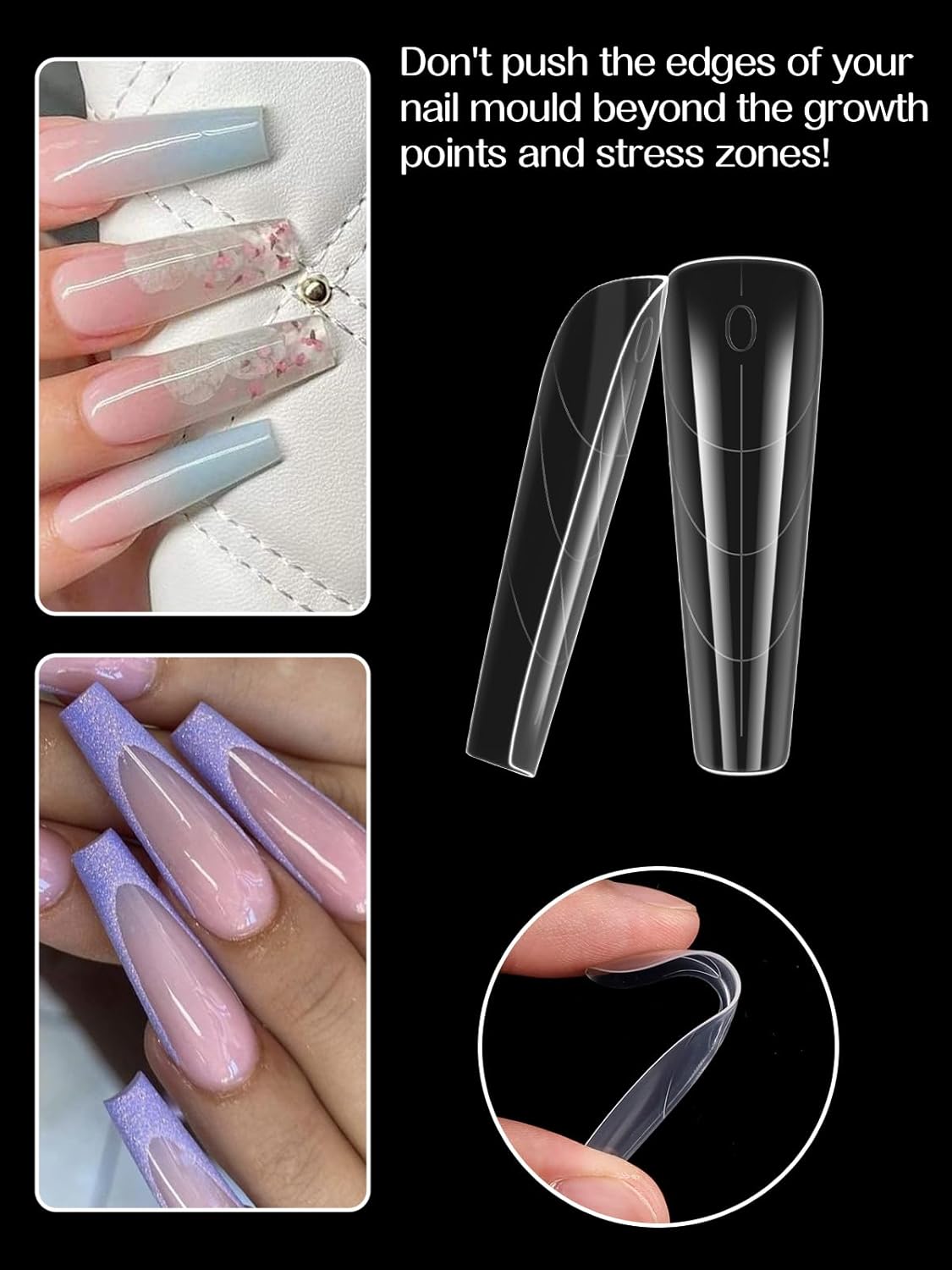 TOROKOM Nail Dual Forms for Poly Nail Gel, 150Pcs Coffin Extension Gel Nail Molds Clear Acrylic Nail Tips, Full Cover Reusable Nail Forms for Builder Nail Gel Nail Art Design Salon&DIY
