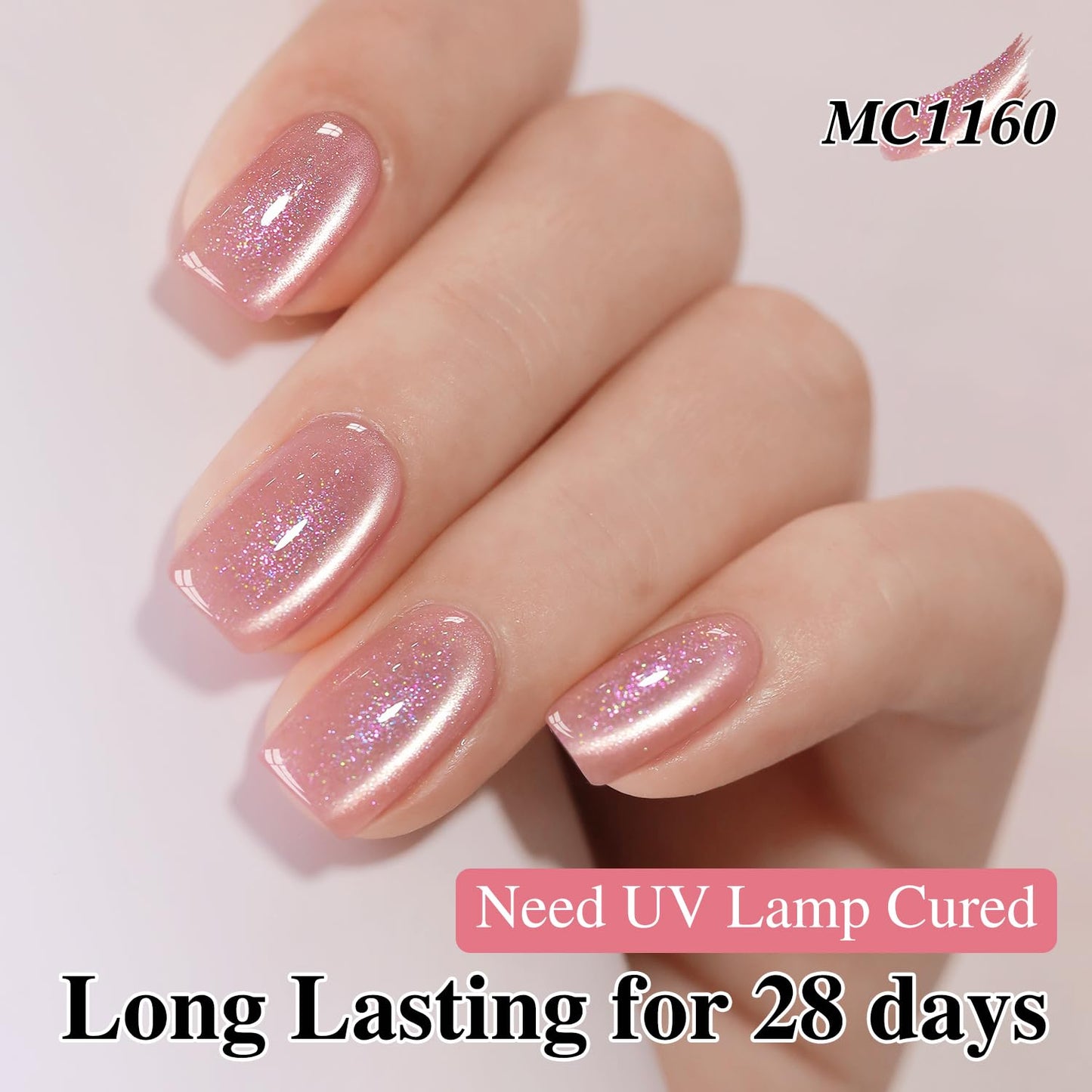 Double Rhythm 0.5 Oz Cat Eye Gel Polish with Magnet Same Color Same Bottle Holographic Glitter Shimmer Translucent Color Salon 15 ML Magnetic Nail Art (Peach Pink-MC1160)