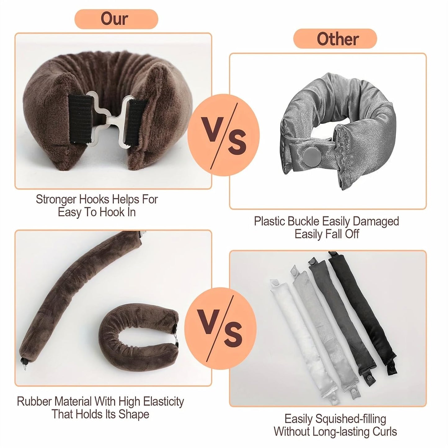 Heatless Hair Curler Overnight Curl Rods for All Hair Types, Healthy and Stylish Heatless Curling Set jumbo heatless hair curler to sleep in Heatless Hair Curlers (Brown, Medium)