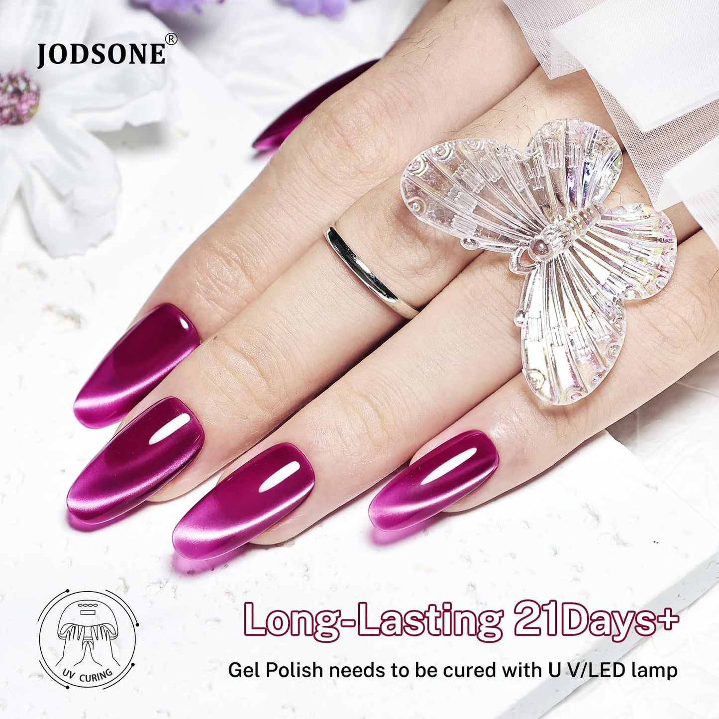 JODSONE 10ml Cat Eye Gel Nail Polish Set Purple Red Sliver Collection 6 Colors for Holographic Glitter Cat Eye with Magnet at Home DIY Design Gift for Girls