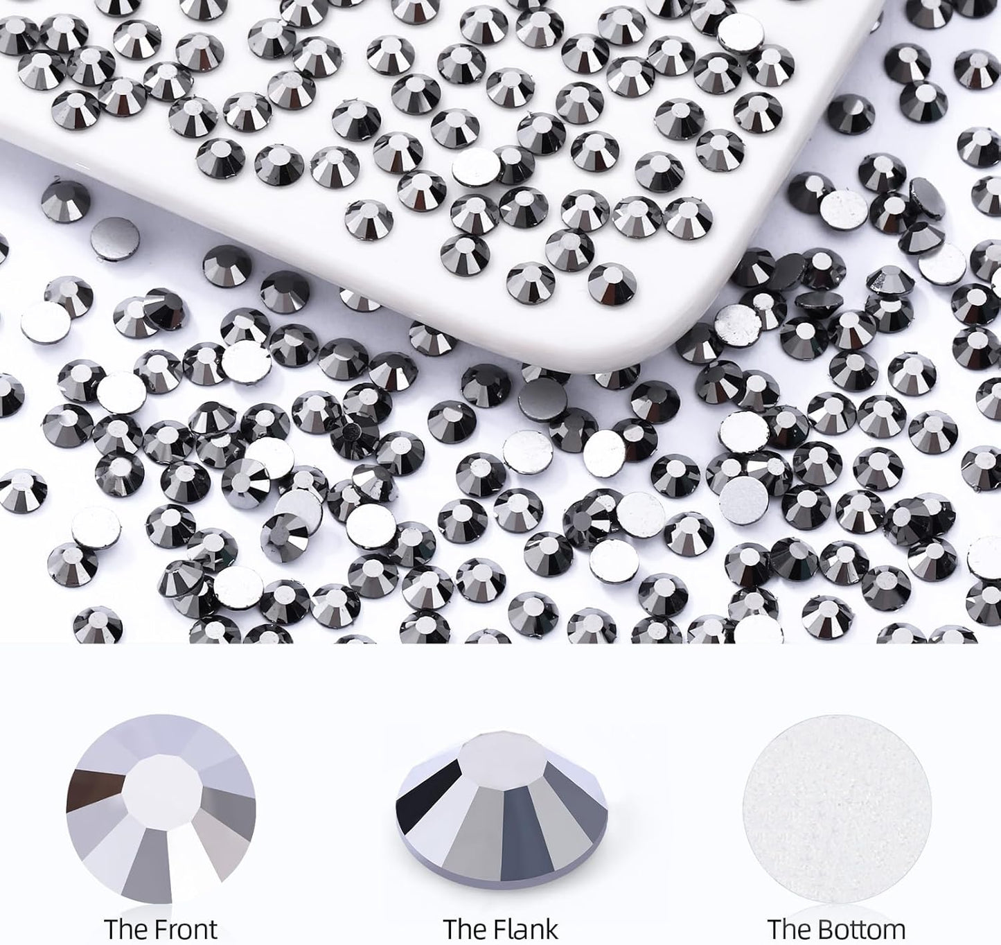 Black Hematite Flatback Rhinestones, Glass Rhinestones for Nail Art and Craft, Glue Fix, Loose Crystal Gemstones(Black Hematite, SS20, 1440pcs, 4.6-4.8mm)