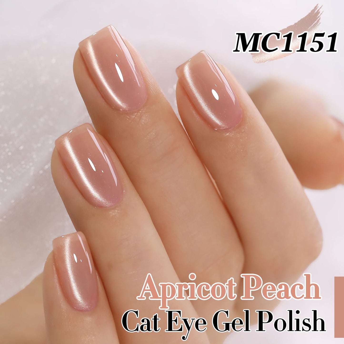 Double Rhythm 0.5 Oz Cat Eye Gel Polish with Magnet Same Color Same Bottle Holographic Glitter Shimmer Translucent Color Salon 15 ML Magnetic Nail Art (Apricot Peach-MC1151)