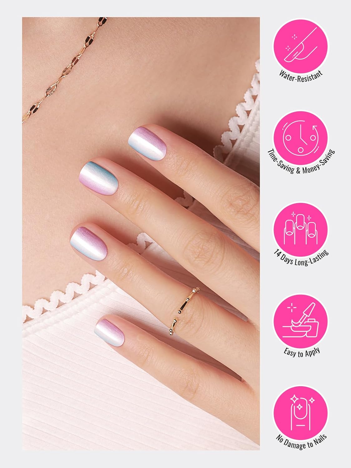 Semi Cured Gel Nail Strips, 30 pcs Gel Nail Wraps, Easy to Apply, 2 Weeks Long Lasting (Wonderland)
