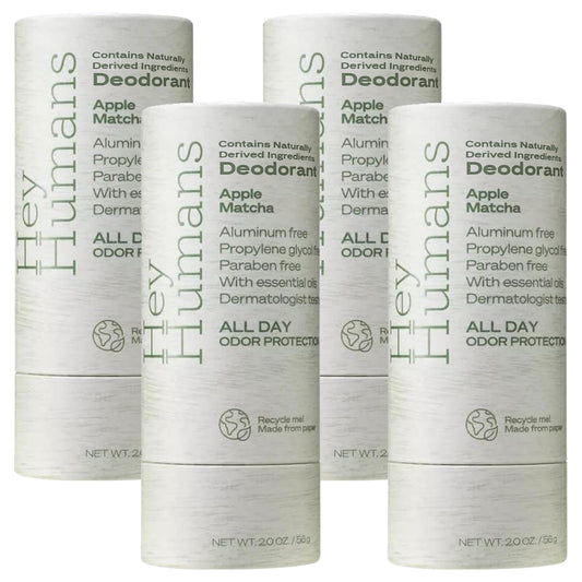 Hey Humans Deodorant, Aluminum Free Deodorant for Women and Men, Contains Naturally Derived Ingredients, All Day Odor Control, Refreshing Essential Oils, Earth Friendly Package, Apple Matcha