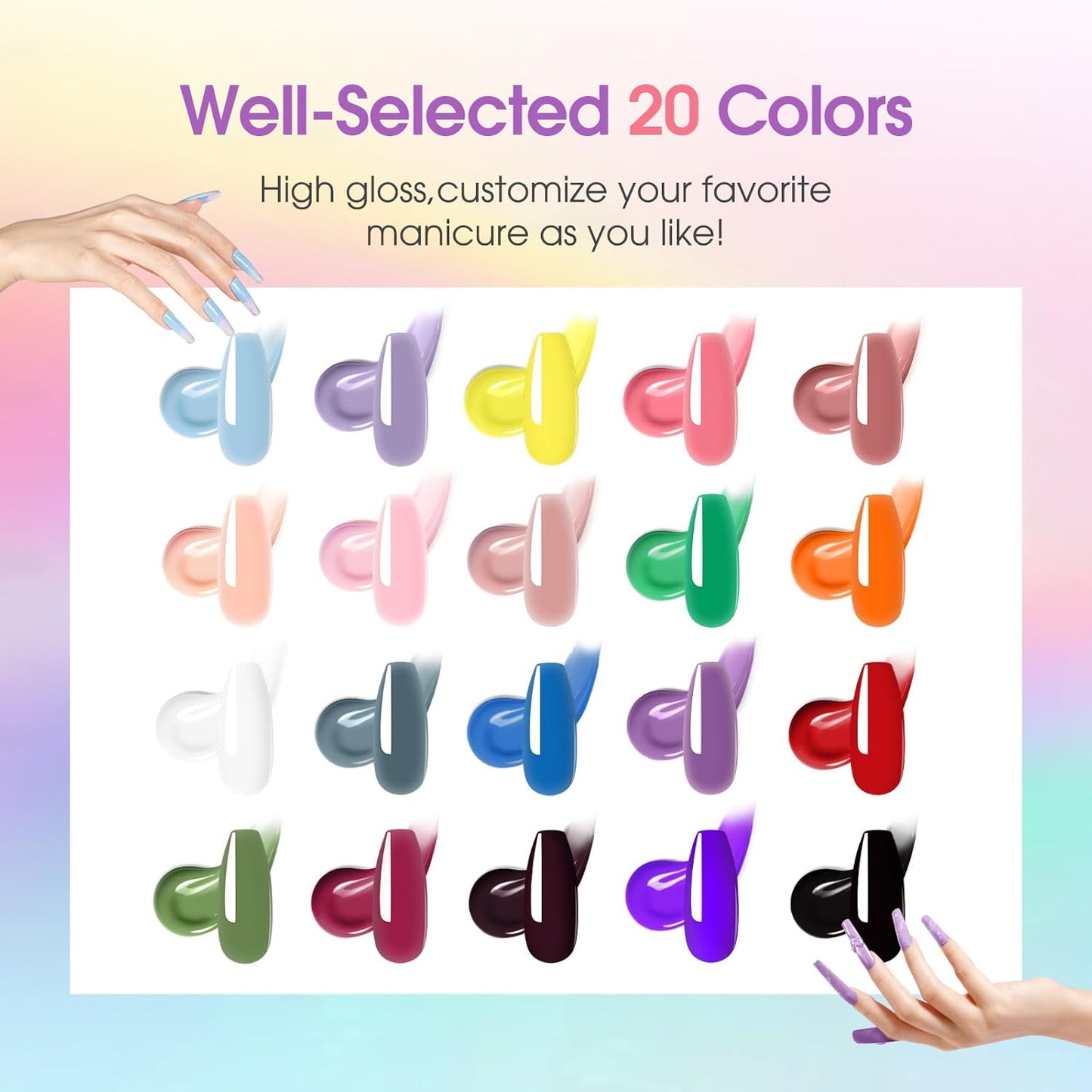 ROSALIND 20 PCS Colors Poly Nail Gel Kit -Neon Poly Nails Gel Kit Starter Kit - Slip Solution Pro Nude Pink Nail Extensions Gel Set With UV Lamp Drill Nail Art Builder Kit
