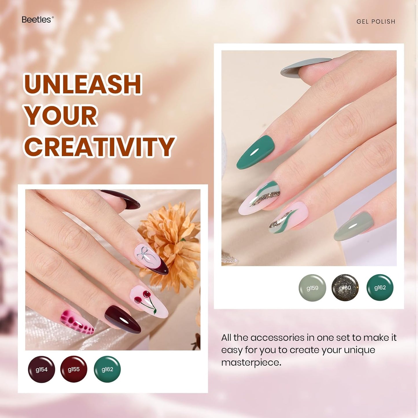 Beetles Fall Gel Nail Polish Set – Winter Sonata Gel Polish, 20 Colors Brown Burgundy Red Green Glitter Soak Off UV LED Gel Polish Kit with Base Coat Glossy Matte Top Coat Manicure Gift for Women