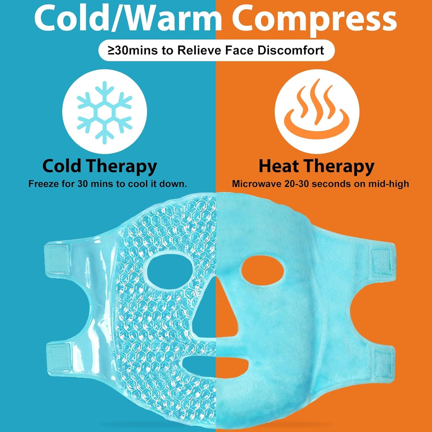 BeeVines Ice Face Mask, Cooling Gel Pack for Puffy Eyes, Cold & Hot Reusable Compress, Frozen Eye Packs Masks for Women for Dark Circles, Puffiness & Allergies (One Pack Blue)