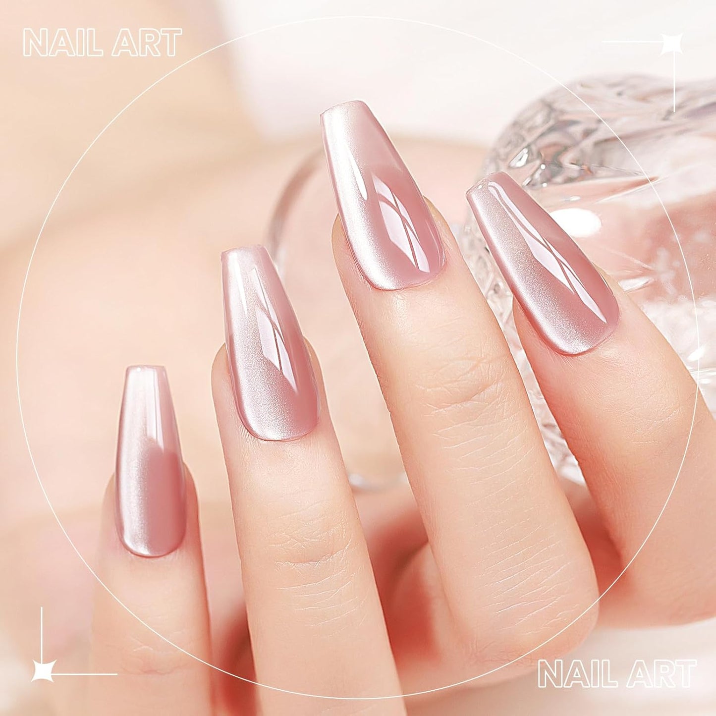 Pink Cat Eye Gel Nail Polish, 15ml Light Pink Jelly Glassy Gel Polish with Magnet Moonlight Shimmer Glitter Magnetic Nail Polish Soak Off U V Salon DIY at Home