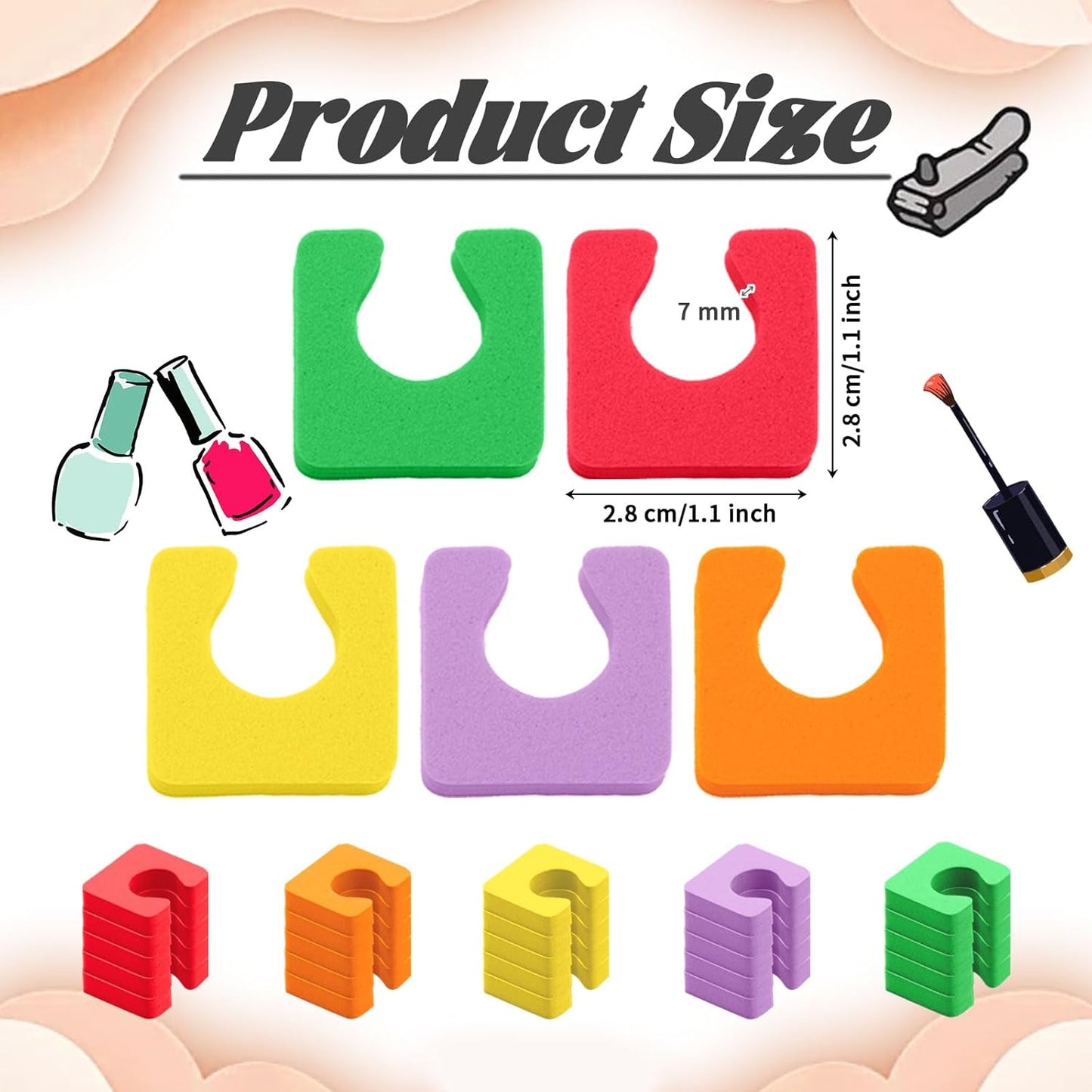 600 Pcs Toe Separators Unisex, Soft Foam Finger Divider Spacer Set, Nail Polish Art Painting Pedicure Tools Suitable for Spa Salon Beauty Foot Therapy, Multicolour