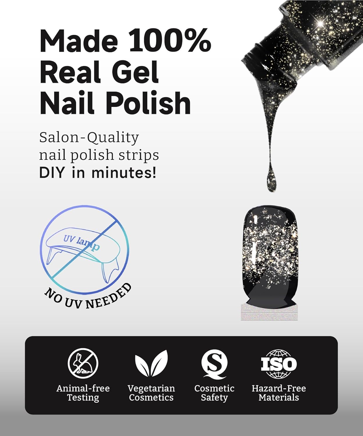 Glitter Nail Polish Strips, 32 Pcs Salon Quality Gel Nail Stickers, Long Lasting Wraps Easy to Use & Remove (Sparkling Pink)