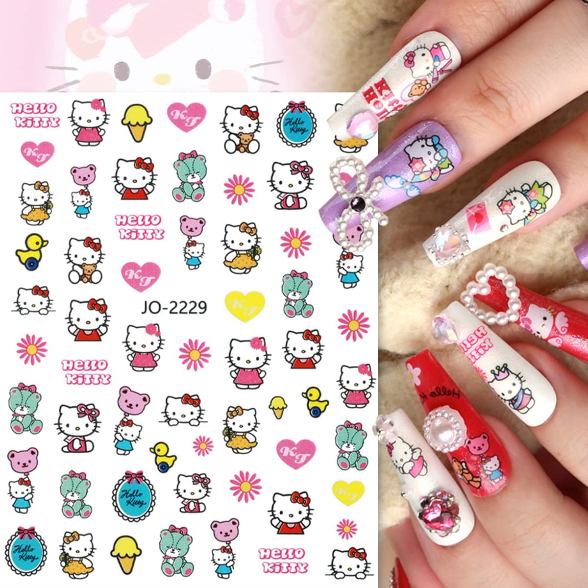 8x Cute Cat Nail Charms, Self Adhesive Kawaii Nail Design Decals - 3D Stickers for Women Girls DIY Manicure Decoration