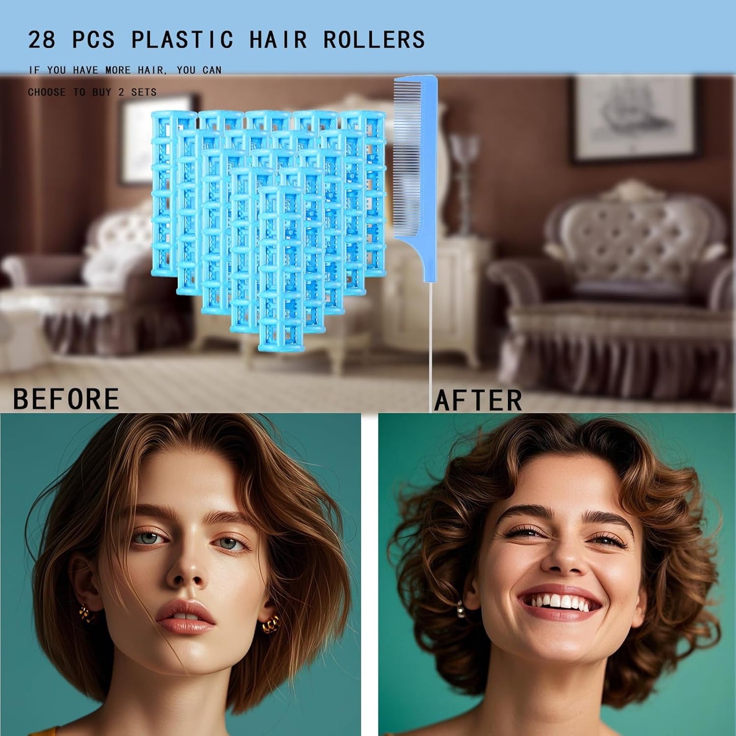 28PCS Small Rollers for Short Hair Tiny Rollers No Heat Curlers Wth Clips Small Curlers Roller for Short Hair Mini Tiny Snap On Hair Roller (Blue)
