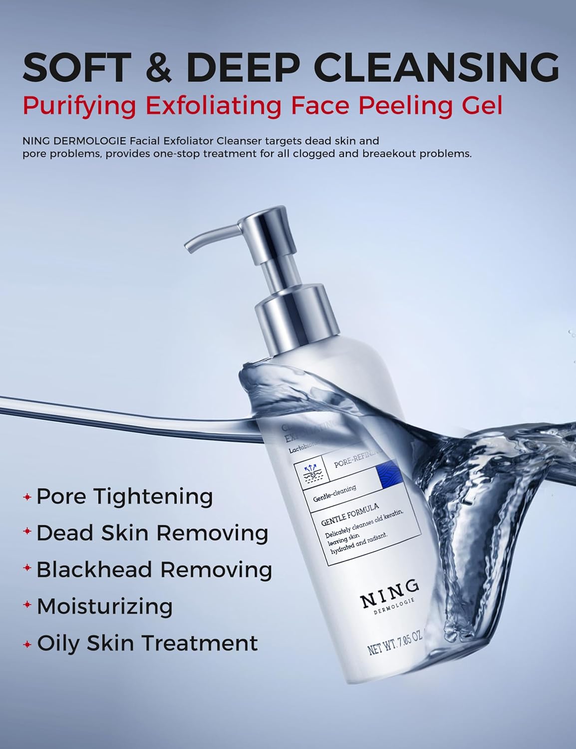 Exfoliating Face Wash: Gentle Face Exfoliator Peeling Gel with PHA & AHA, Niacinamide - Facial Scrub Cleanser Purifying Skin Blackhead Pore Refining Deep Cleansing Moisturizing |7.05OZ