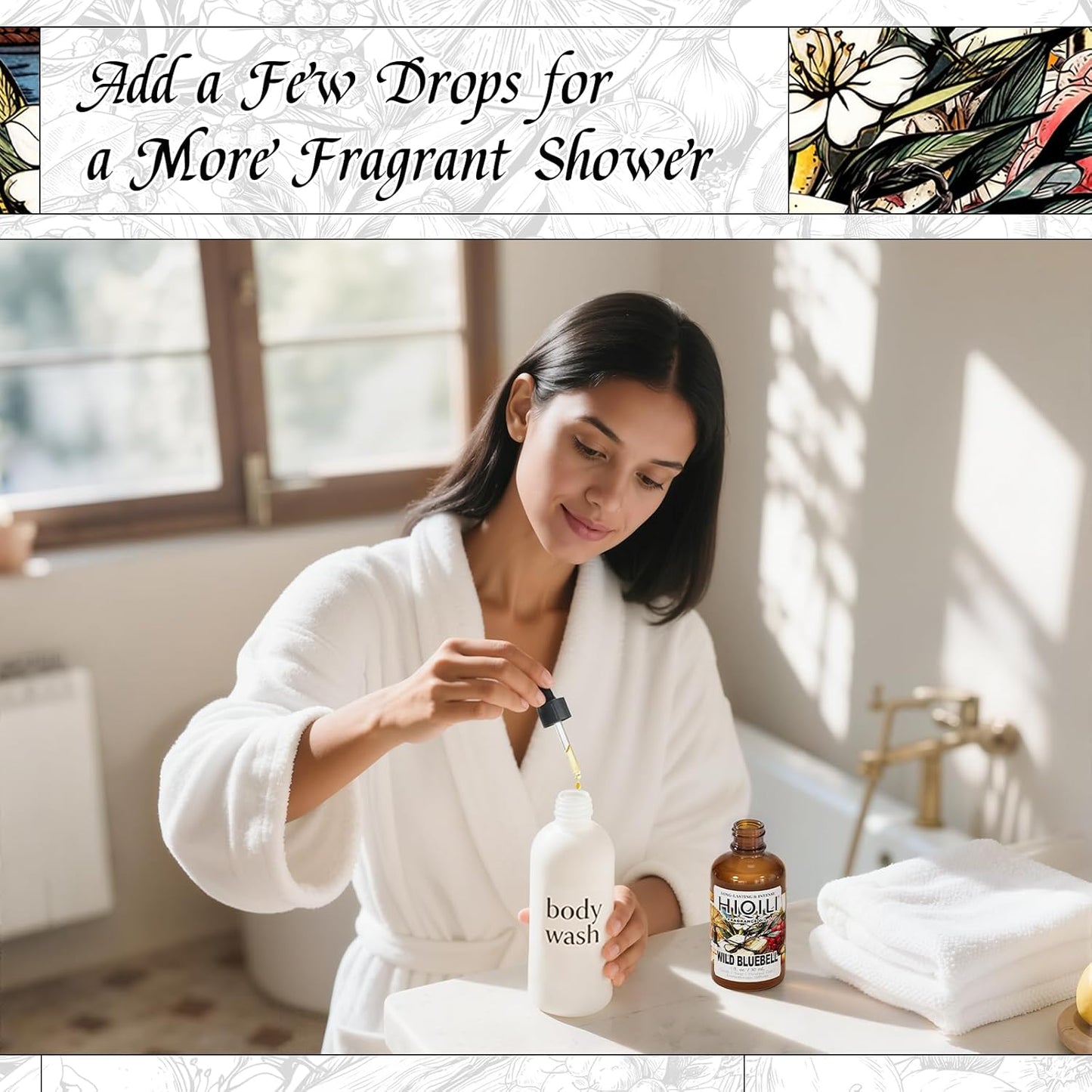 HIQILI Wild Bluebell Fragrance Oil for Candles, Soaps Making, Inspired by J-M.Lone Wild-Blubell, and More DIY Projects, Diffuser, Green Scents for Closets, Drawers - 1 Fl Oz