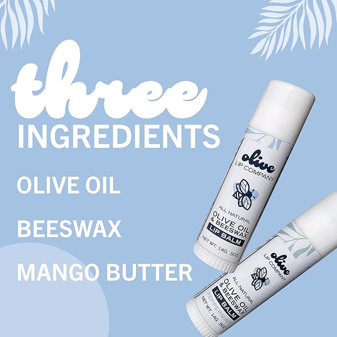 Hydrating Olive Oil and Peppermint Lip Balm with Mango Butter and Beeswax, 0.5 oz. Jumbo Tube, Clear Long Lasting Moisturizer for Dry, Cracked, Chapped Lips
