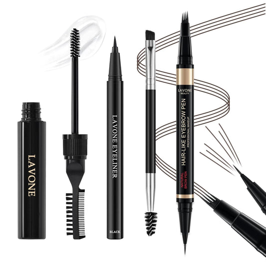 Eyebrow Pen Kit, with Microblading Eyebrow Pen, Eyebrow Gel, Eyeliner, Eyebrow Brush, Eyebrow Pencils for Women, Waterproof, Smudge Proof, Long Lasting Makeup Formula - Medium Brown