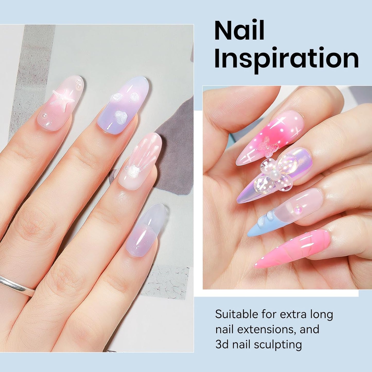 Molding Gel for Nails, Solid Builder Gel for Nails Non-Stick Hand for Modeling Sculpture Nail Extension UV/LED Manicure DIY At Home Clear Pearl White 2PCS