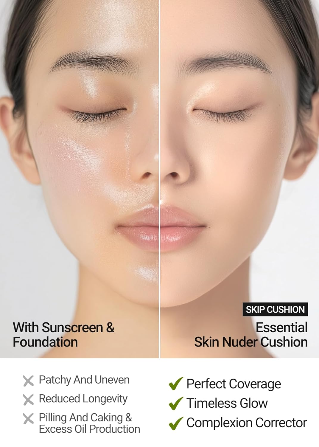 [JUNGSAEMMOOL OFFICIAL] Essential Skin Nuder Cushion (04 N Light) | Refill not Included | Natural Finish | SPF50 Broad Spectrum | Korean Makeup Artist Brand | Foundation Makeup