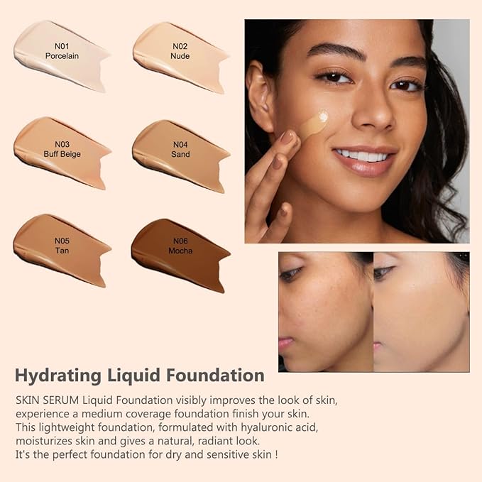 MAEPEOR Hydrating Foundation 6 Colors Full Coverage Liquid Foundation Naturally Mattle Oil-Control Foundation for All Skin Tone (03 Buff Beige)