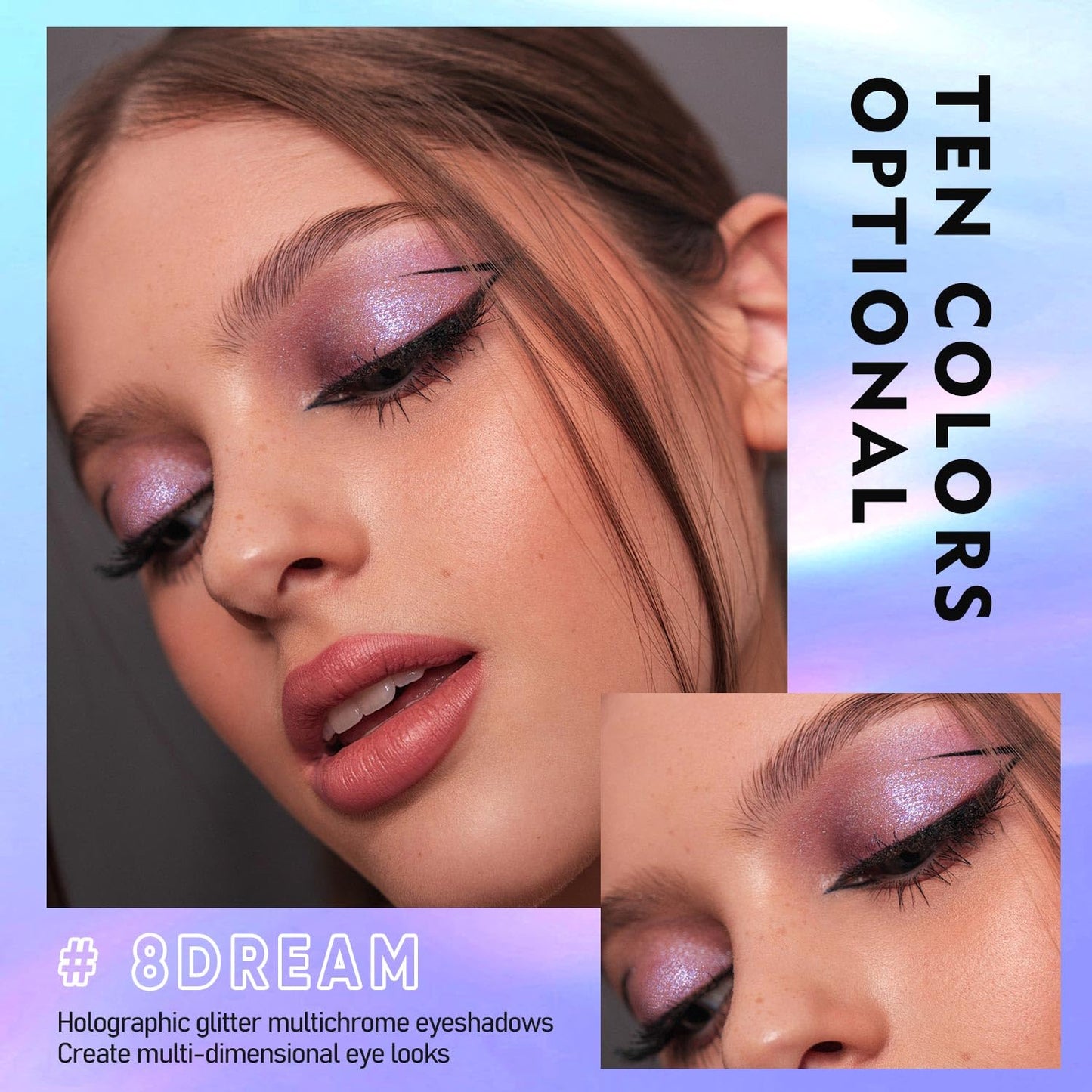 MAKI YIKA Glitter Eyeshadow Silver Multichrome Eyeshadows Long Lasting, Metallic Chameleon Eye Shadow Smudgeproof Holographic Eye Topper Glitters (#8 Dream)