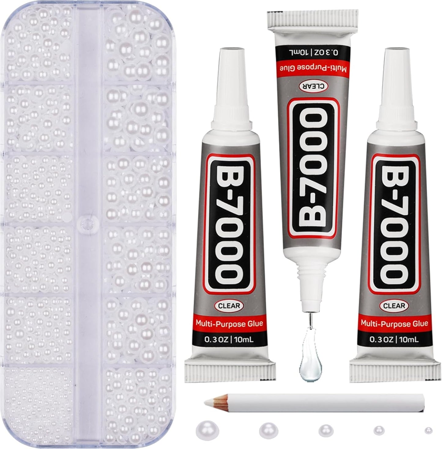 5000Pcs Flatback Pearls for Crafting Bedazzling, White Mix 2/3/4/5/6mm Half Pearl Beads Flat Back for Crafts Clothing Tumbler Shoes Scrapbooking Charms Wedding Gown Glasses Boots with B7000 Glue