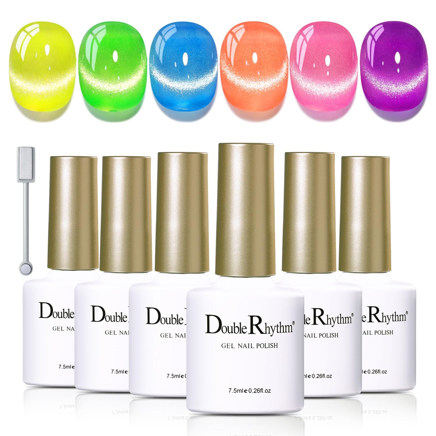 Double Rhythm 6 Colors Cat Eye Gel Polish Set Shimmer Glitter with Magnet Holographic Reflective Magnetic UV Nail Art Kit (6-Kit-53)