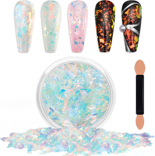 Laza Golden Fall Chameleon Flakes Nail Glitter Irregular Opal Nail Foil Flakes Chunky Confetti Color-Shift Sequins Iridescent Fairy Dust for Mermaid Nails Design, Nail Decorations for Nail Art