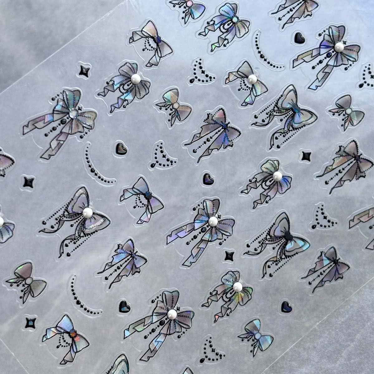 Aurora Bow Nail Art Sticker 3D Self-Adhesive Bowknot Nail Decals Designs Holographic Bow Nail Cute Supplies Sticker or Women Acrylic Nail Art Decoration DIY 1Sheet