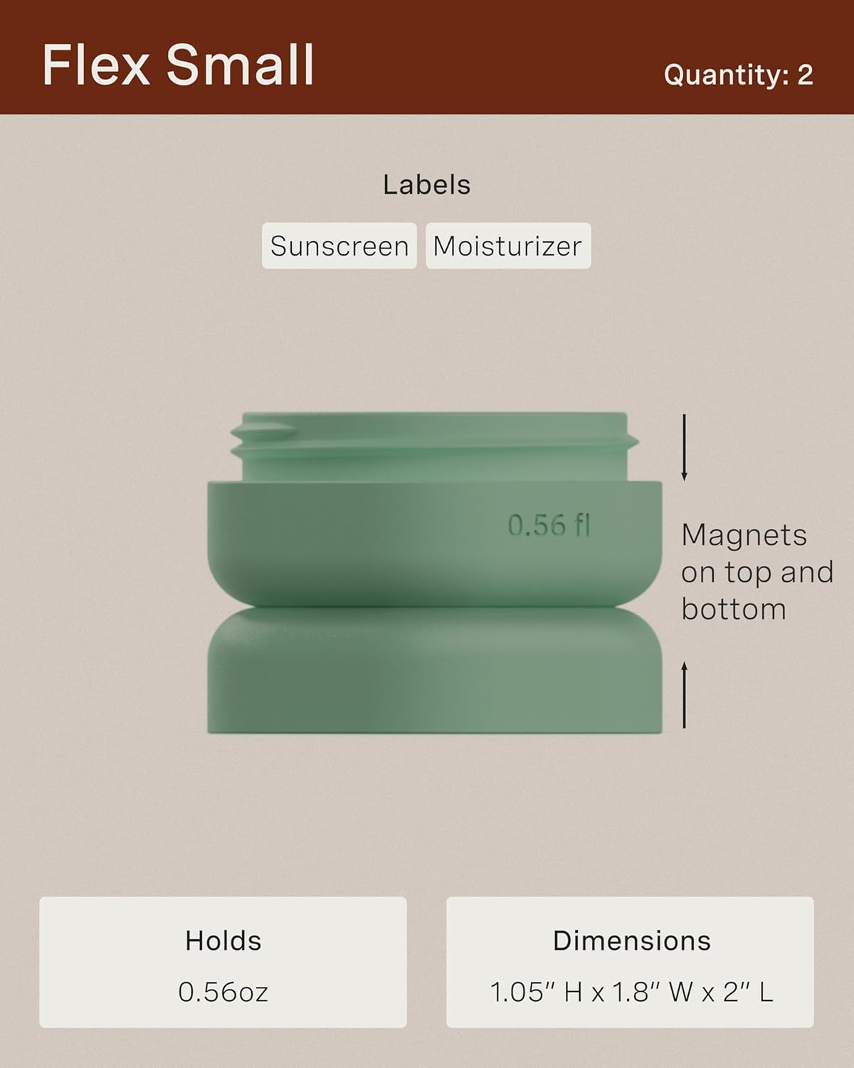 Cadence Travel Containers - Full Skincare Set - Magnetic Containers with Lids,Carry On Travel Essentials For Women/Men - 2 Small (0.56oz), 4 Medium Capsules (1.32oz), & Extender (1.43oz) - Sand