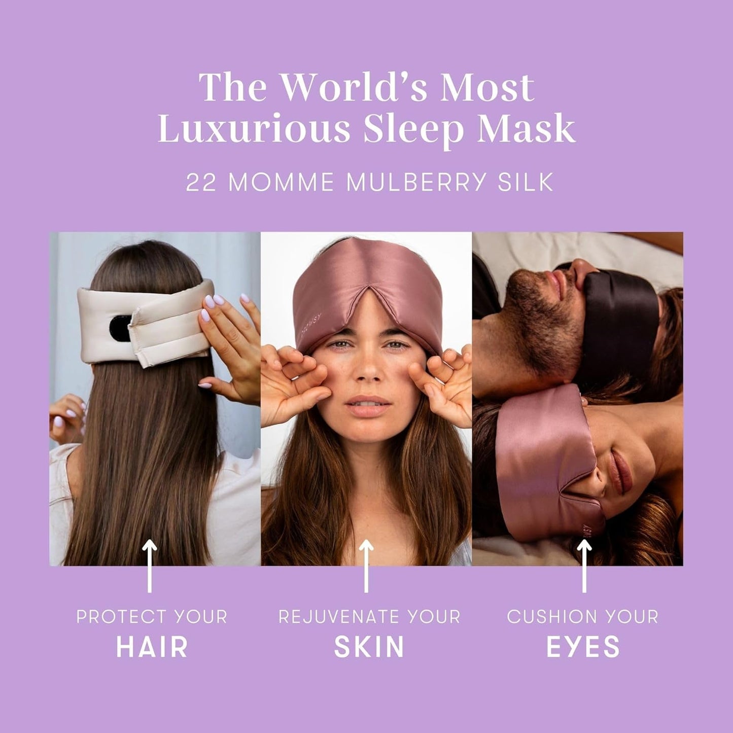 DROWSY Silk Sleep Mask. Face-Hugging, Padded Silk Cocoon for Luxury Sleep in Total Darkness. (Lavender Haze)