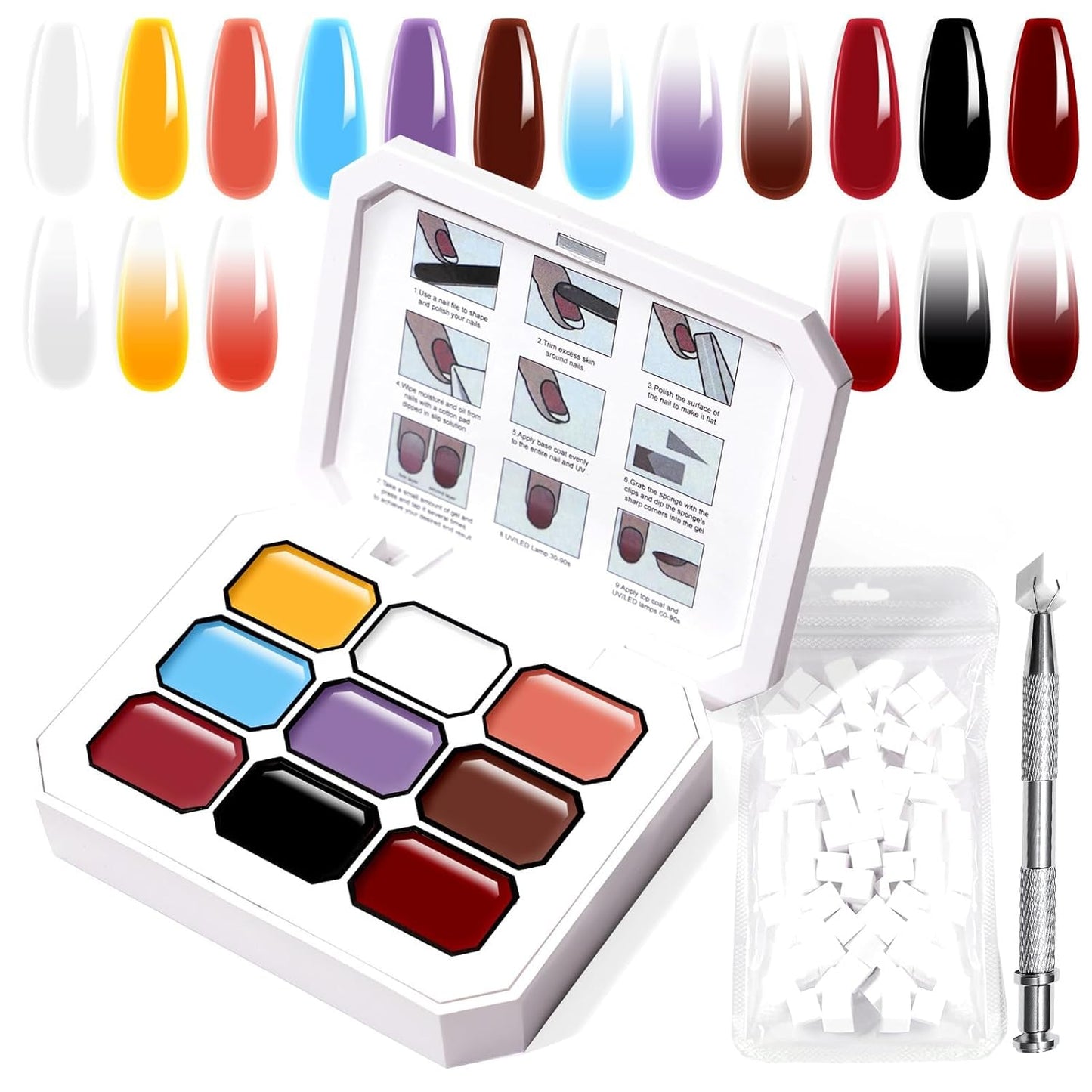 Gradient Painting Gel, 9 Colors Ombre Gel Nail Polish with Dark Red Light Blue Black&White Sponging for Pigment Pat Aura Nails French Manicure Soak Off UV Victorian Oddity