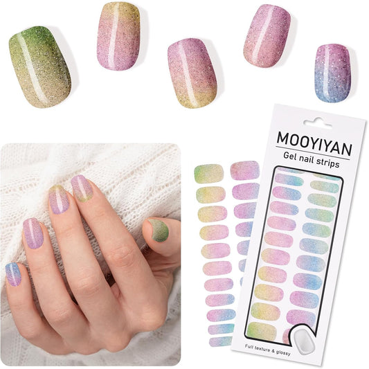 Gloss Nail Strips|Uv Free|22 Pcs,Gel Nail Stickers|Long Lasting Two Weeks and Easy to Apply&Remove|Fluid Gradient 1
