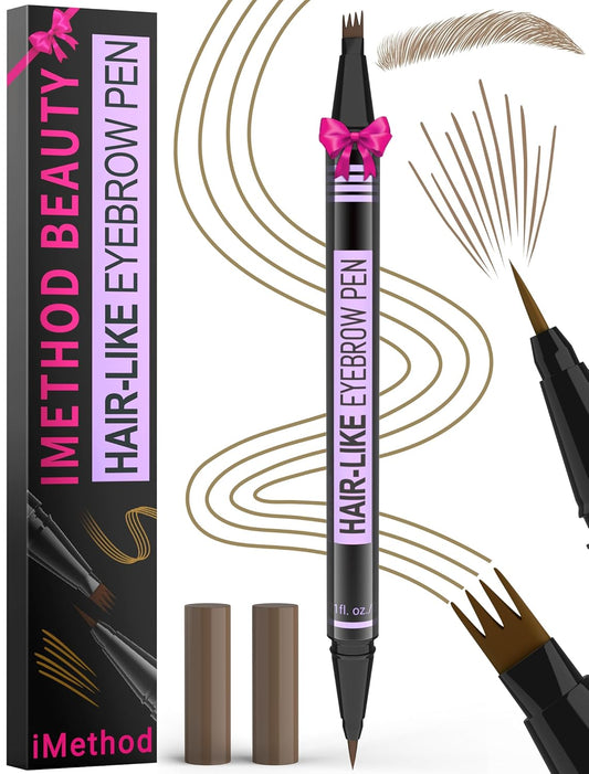 iMethod Eyebrow Pen - Eyebrow Pencil Magic 2-in-1 Eye Brow Pencils for Women with 4-Fork-Tip and Precise Brush-Tip Create Natural Hair-Like Brows, Last All Day, Microblading Eyebrow Pen, Light Brown