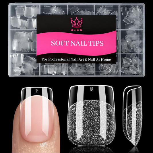 Extra Short Square Fake Nail Tips, 15 Sizes 240 PCS Clear French Half Matte Press On False Nail Tips Pre-shaped Full Cover Gel Nail Tips Extensions Long Lasting for DIY Beginners & Salon Manicure