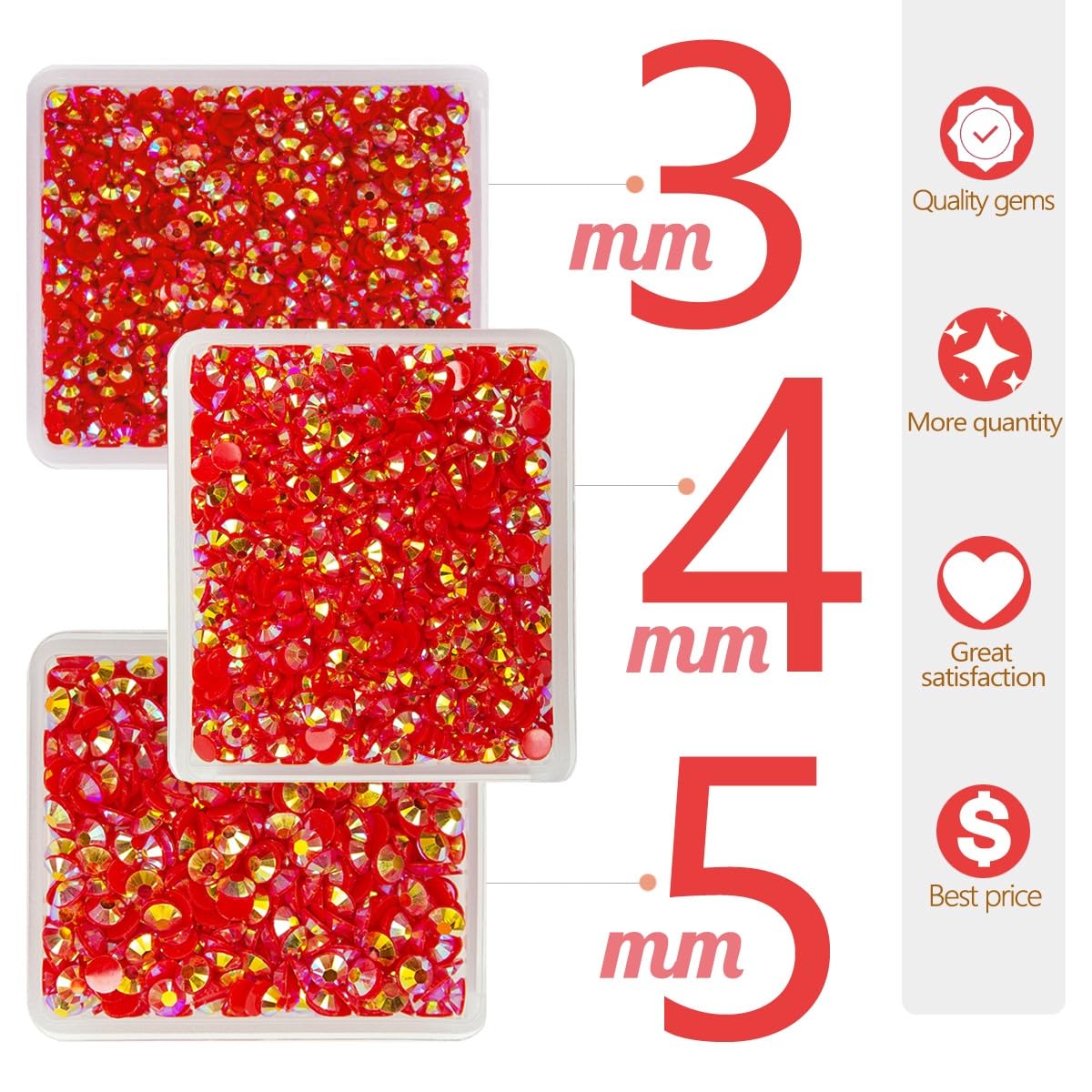 Red AB Resin Rhinestones for Crafting 3mm 4mm 5mm Flatback Jelly Stones Bulk SS10 SS16 SS20 Diamonds Crystals Gems Charms for Nails Face Eyes Makeup Body Tumblers Bottles Decor DIY Crafts Shoes