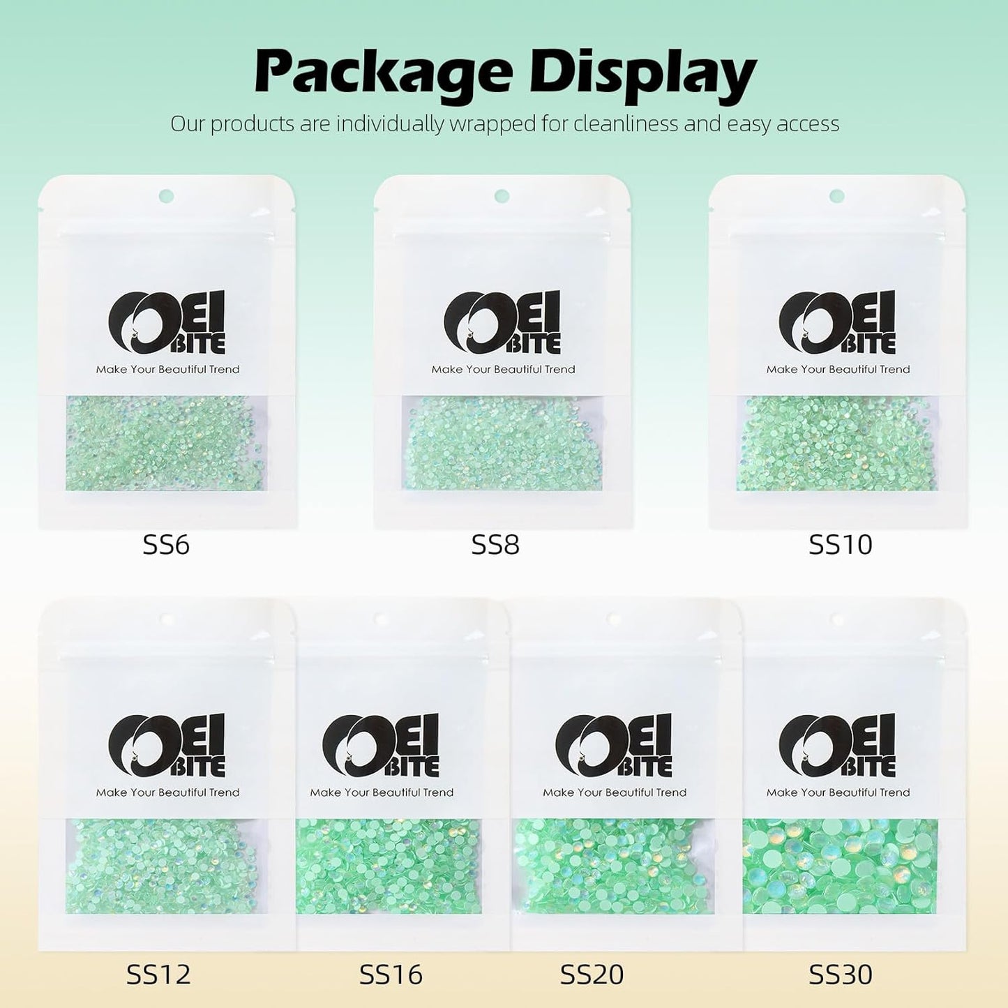 F Light Green Flatback Rhinestones, Glass Rhinestones for Nail Art and Craft, Glue Fix, Loose Crystal Gemstones(F Light Green, SS20, 1440pcs, 4.6-4.8mm)