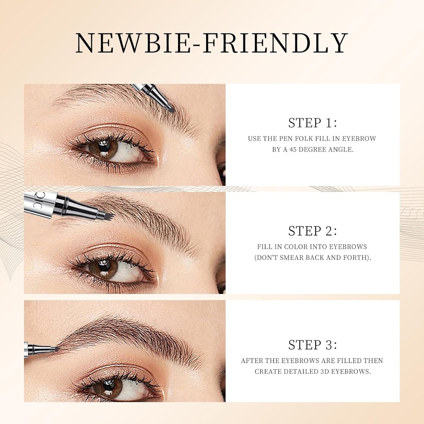 QIC Eyebrow 4 Tip Brow Pencil, Microblading Pen Waterproof Long-Lasting with Upgrade Micro-Fork Tip Applicator for Natural Brows (Reddish Brown-03)