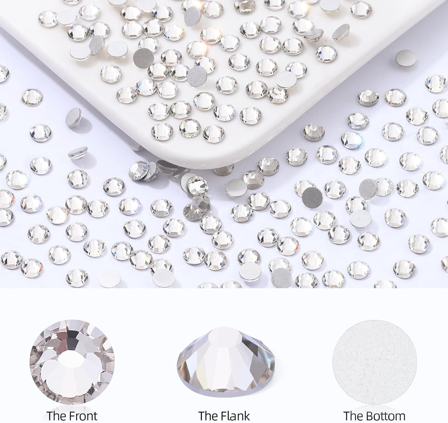 Crystal Clear Flatback Rhinestones, Glass Rhinestones for Nail Art and Craft, Glue Fix, Loose Crystal Gemstones(Crystal, SS12, 2880pcs, 2.9-3.0mm)