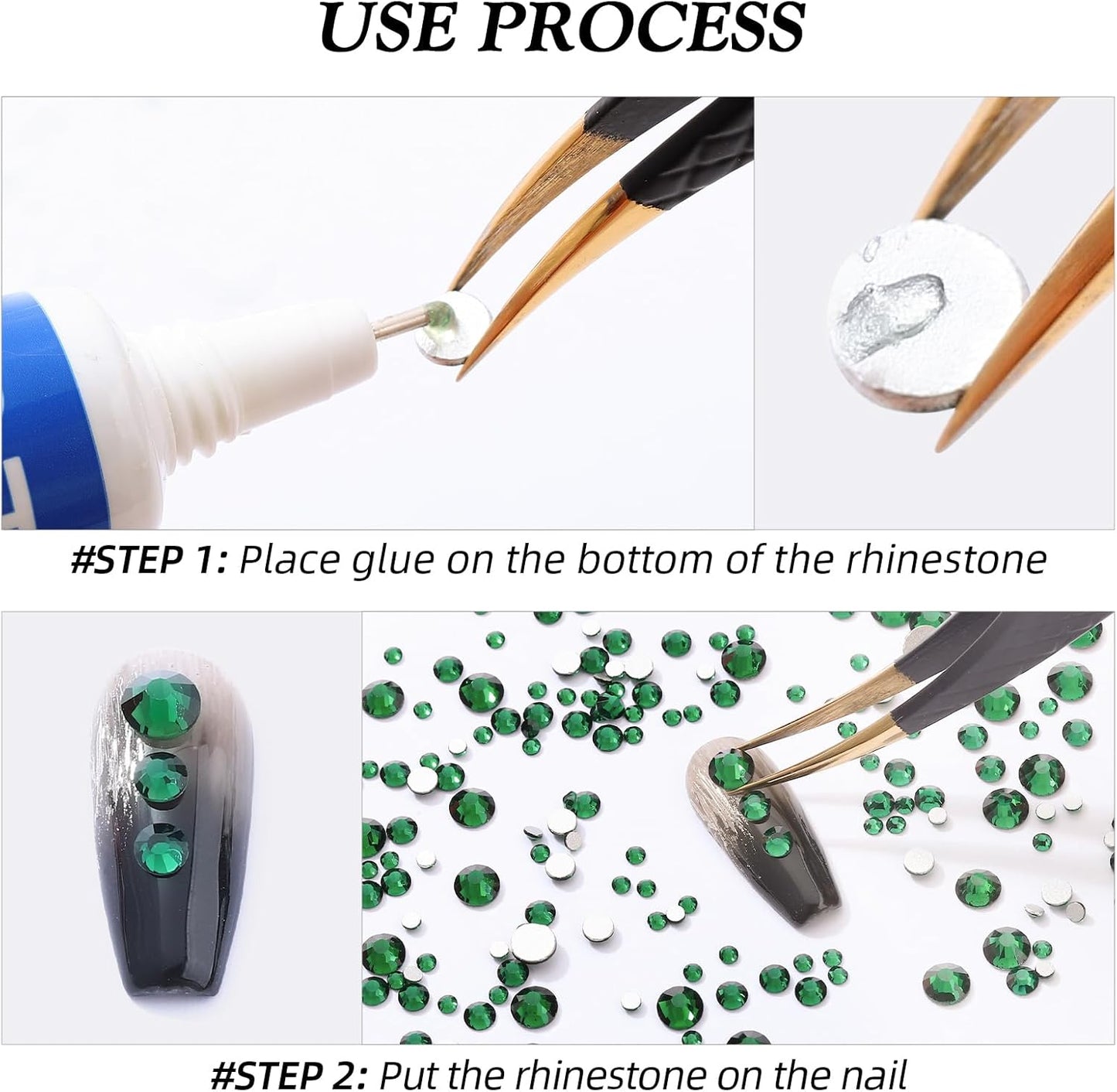 Malachite Green Flatback Rhinestones, Glass Rhinestones for Nail Art and Craft, Glue Fix, Loose Crystal Gemstones(Green, SS16, 1440pcs, 3.8-4.0mm)