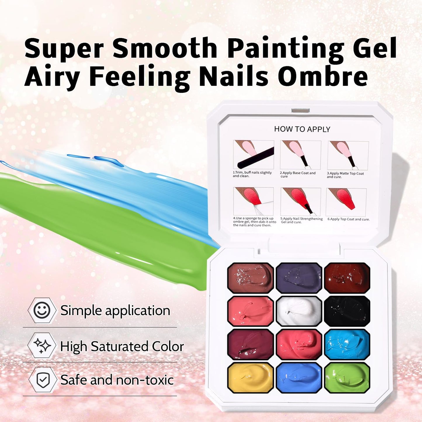 Sponge Pat Paint Nail Gel, Ombre Nails Gradient Gel Nail Blush Blooming Aura Nails Drawing Stripper Floral Painting DIY Nail Art, No Wipe, UV/LED Curing (12 Colors D)