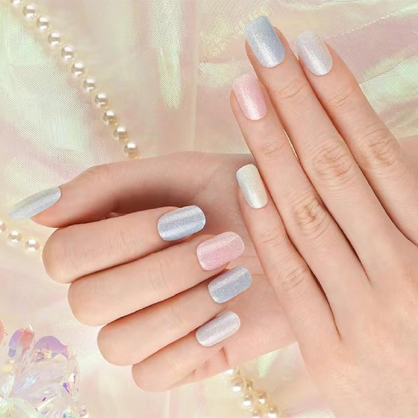 Semi Cured Gel Nail Strips, 20 PCS Gel Nail Stickers Work with UV Light, Salon Quality & Easy to Use - Dreamy Macarons