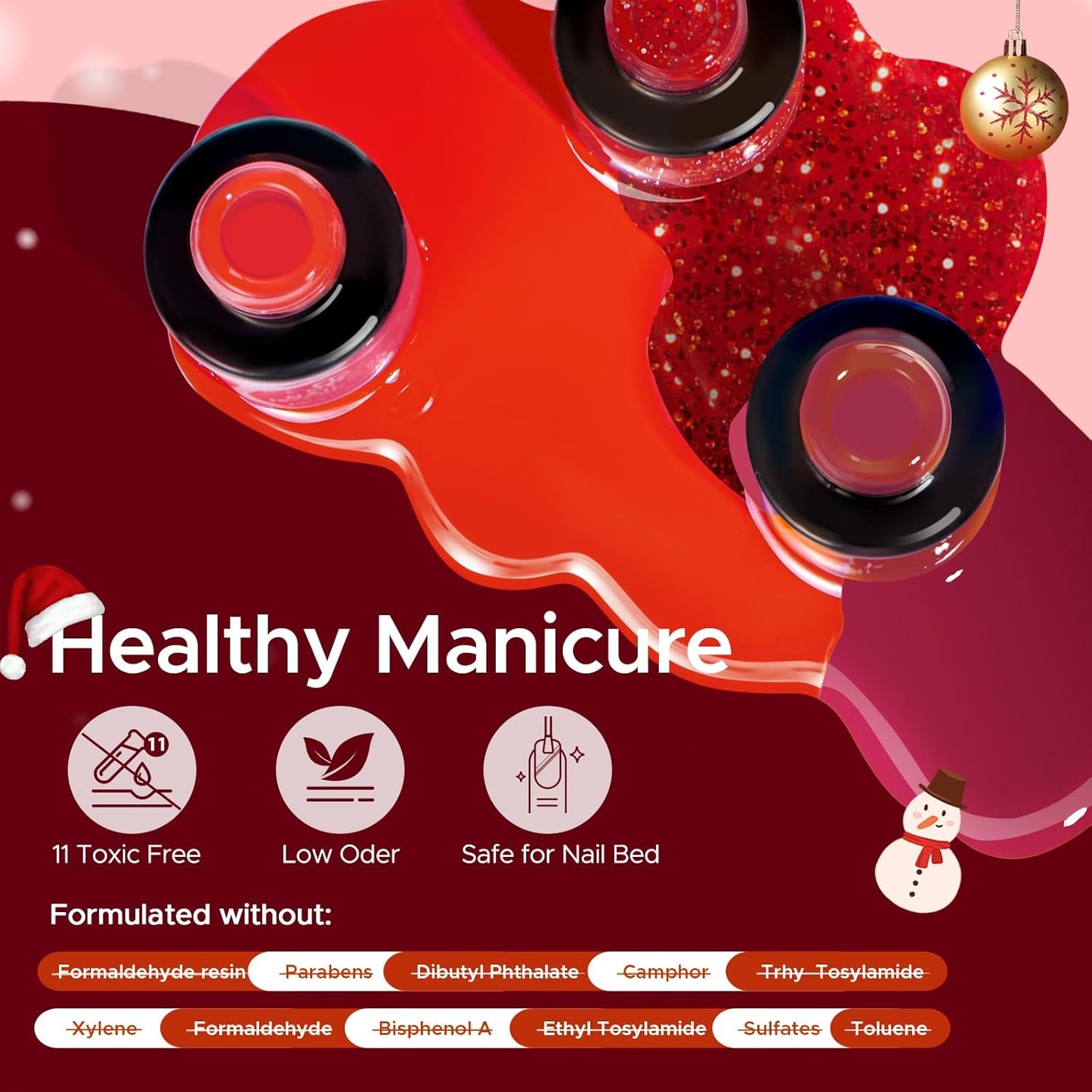 MEFA 6 Colors Red Gel Nail Polish Set, Fall Winter Christmas Glitter Shades Sparkle Silver Champagne Love Times Tones Salon Decorations Nail Art Design at Home Manicure DIY Kit Gifts for Women Girl