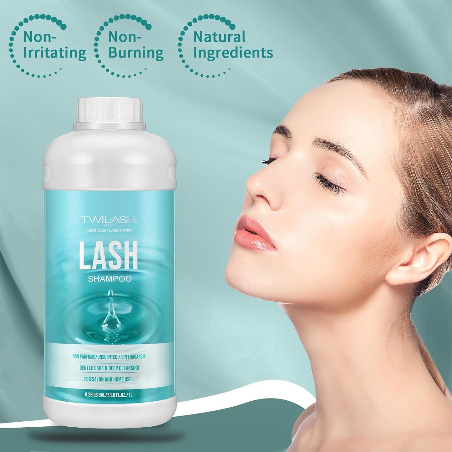 Lash Shampoo Bulk, Eyelash Cleanser for Extensions 1 Liter, Safe Makeup Remover, Non-irritating or Burning Formula Eyelid Foaming Cleanser for Professional Salon and Home Use (Unscented-1L)