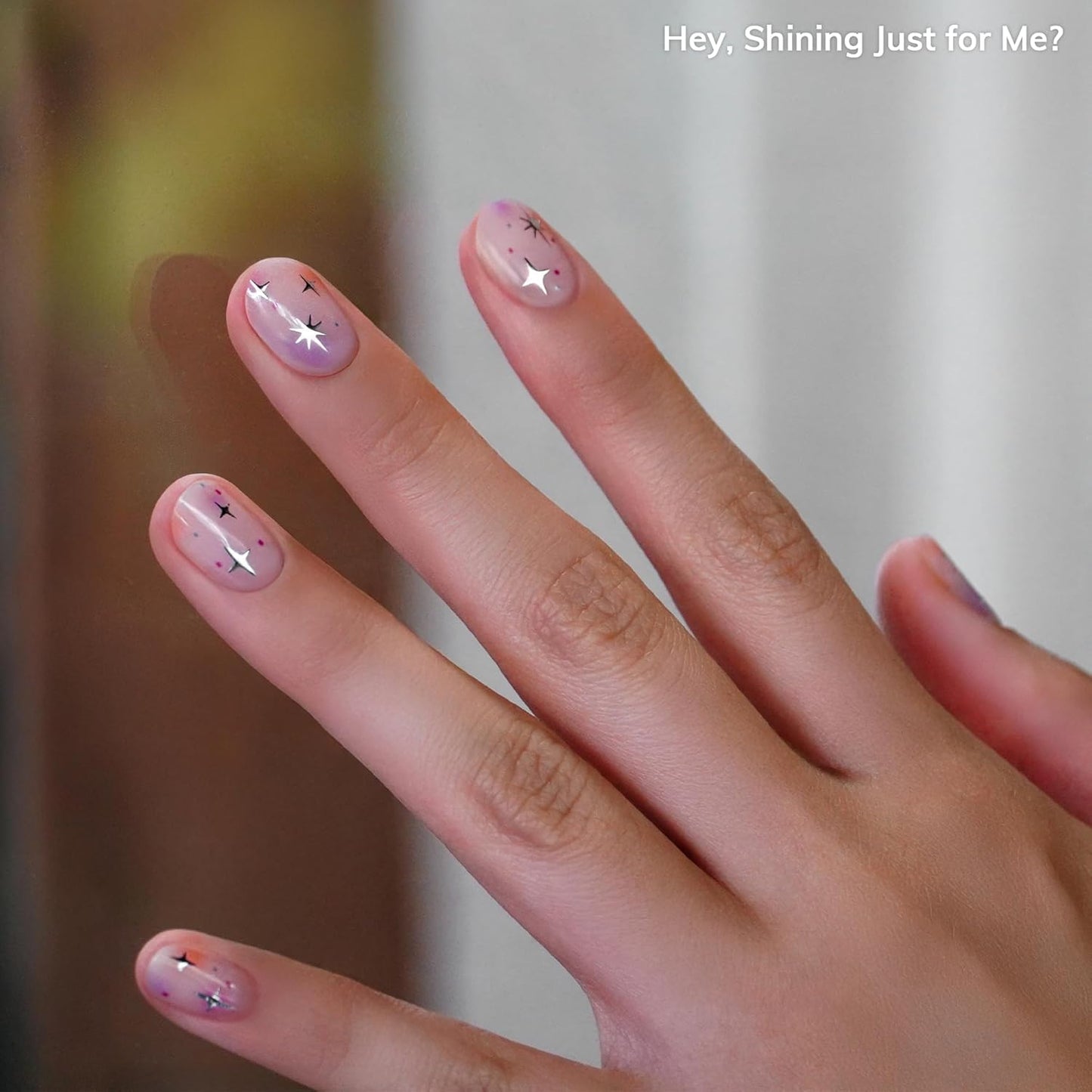 Semi Cured Gel Nail Strips | No LED Lamp Needed | Summer, Aura, Pink | Easy Apply & Remove, Salon Quality |Includes 28 Strips, 1 Prep Pads,Nail File&Wooden stick-Hey, Shining Just for Me?