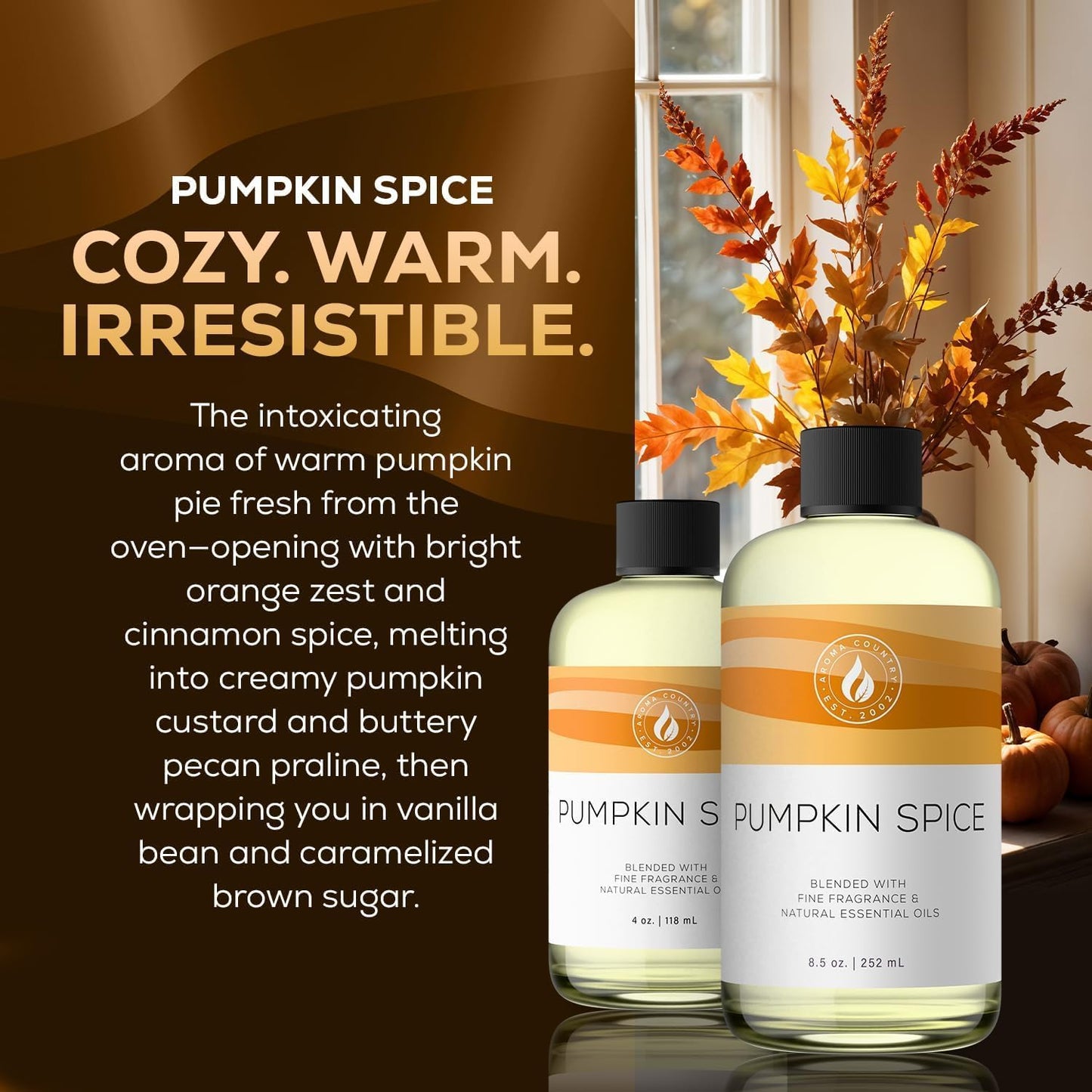Aroma Country Pumpkin Spice Diffuser Oil - Luxury Essential Oils for Diffuser Refill & Air Freshener Room Spray, Long-Lasting, Natural Home Fragrance for Diffusers & Machines (4 Fl Oz)